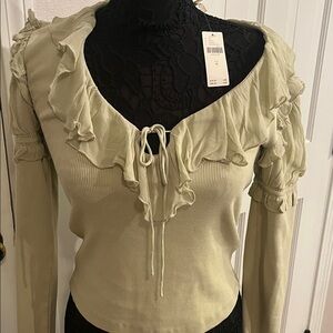 Anthropologie pale, green Ruffle Blouse new with tags